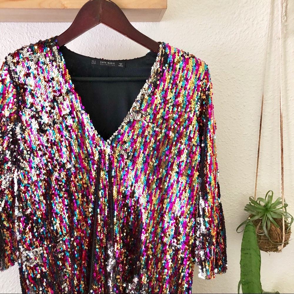 Zara rainbow/silver sequin shift dress - Picture 5 of 8